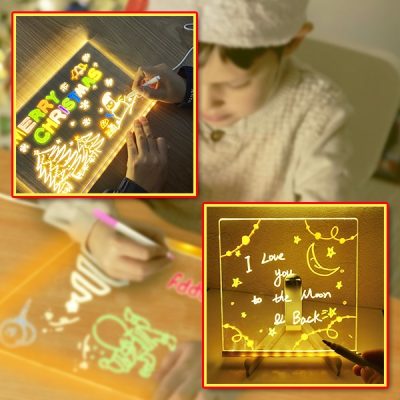 Pizarra luminosa y de acrílico LED con 7 rotuladores | LUMOBOARD